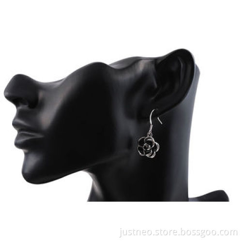 Fashion women hanging earrings, gold plated alloy with enamel decorated rose flower